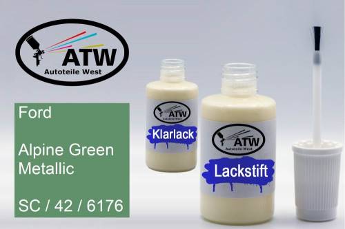Ford, Alpine Green Metallic, SC / 42 / 6176: 20ml Lackstift + 20ml Klarlack - Set, von ATW Autoteile West.